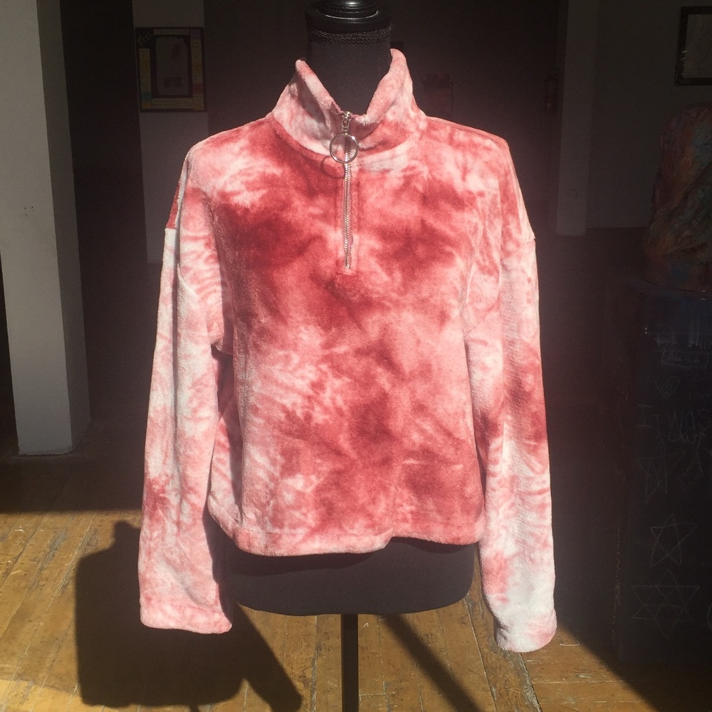 Super Soft pink cropped tie-dye hoodie/jacket - Picture 1 of 5